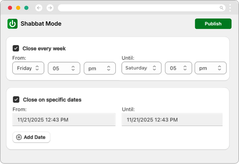Announcement Bar Settings interface showing countdown timer configuration