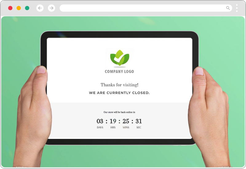 Store closure page showing offline message and countdown timer for reopening