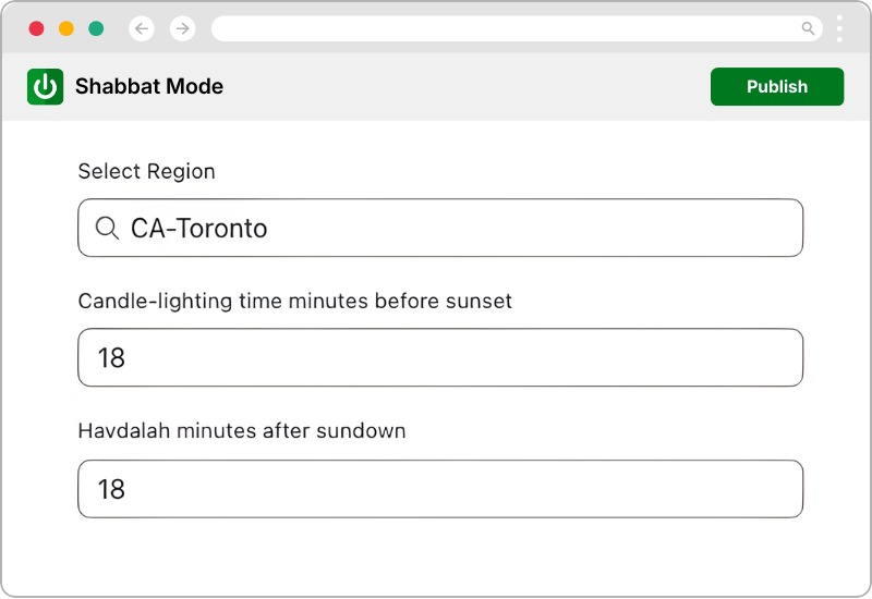 Hebrew Calendar Integration settings showing Shabbat closure configuration